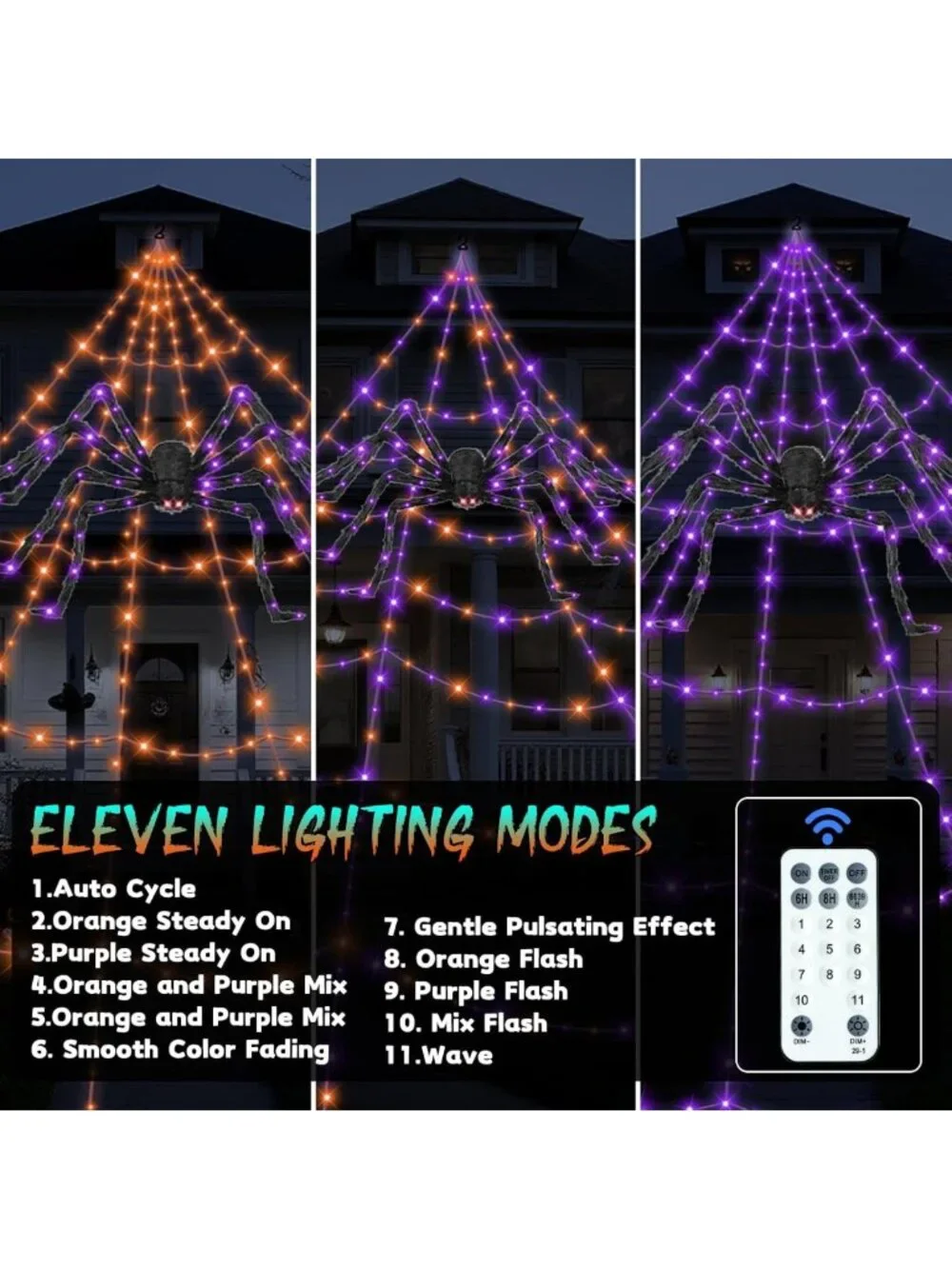 Giant Glowing Spider Outdoor Halloween Decorations with Spider Web Lights